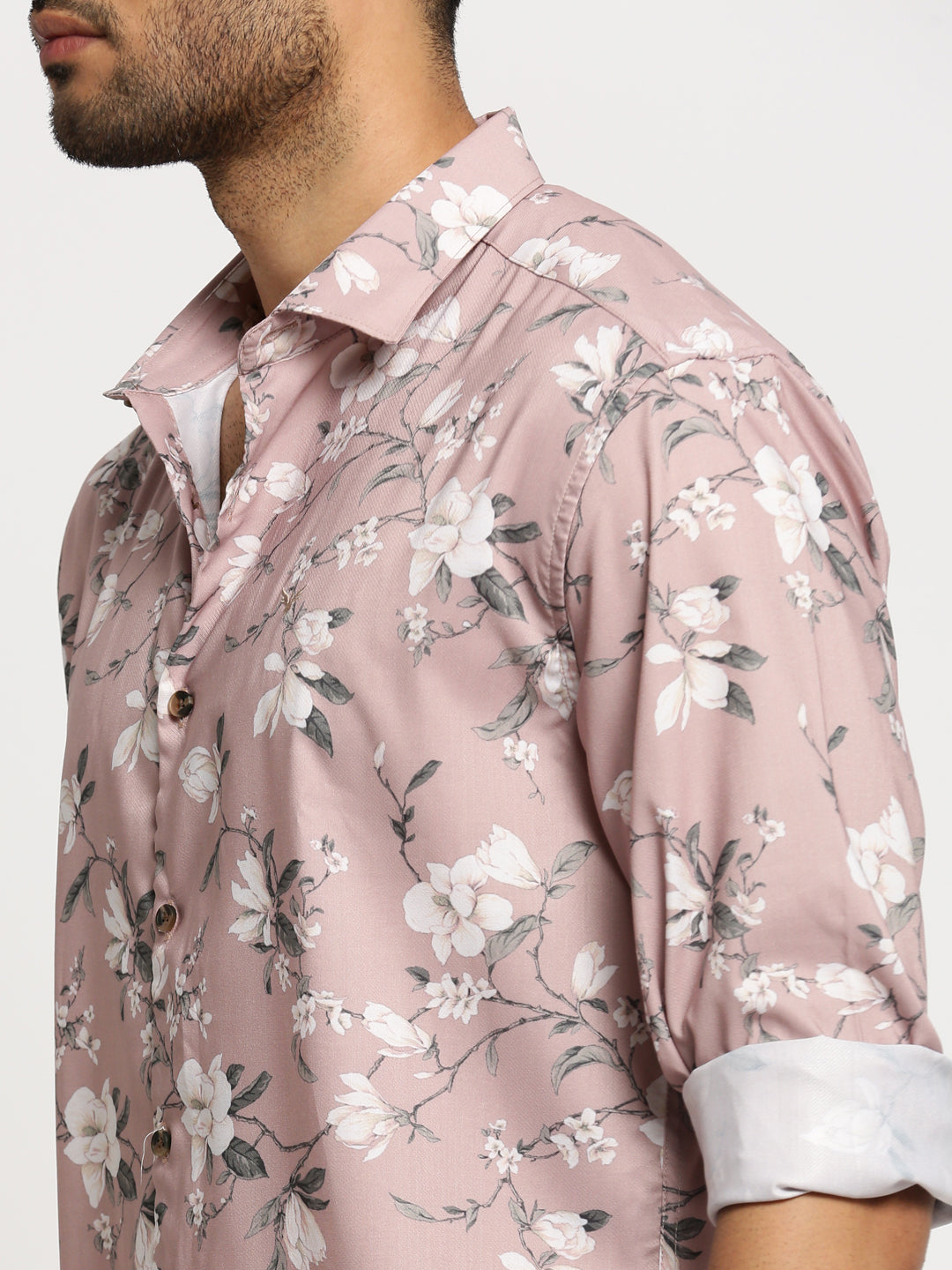 Men Peach Spread Collar Floral Shirt