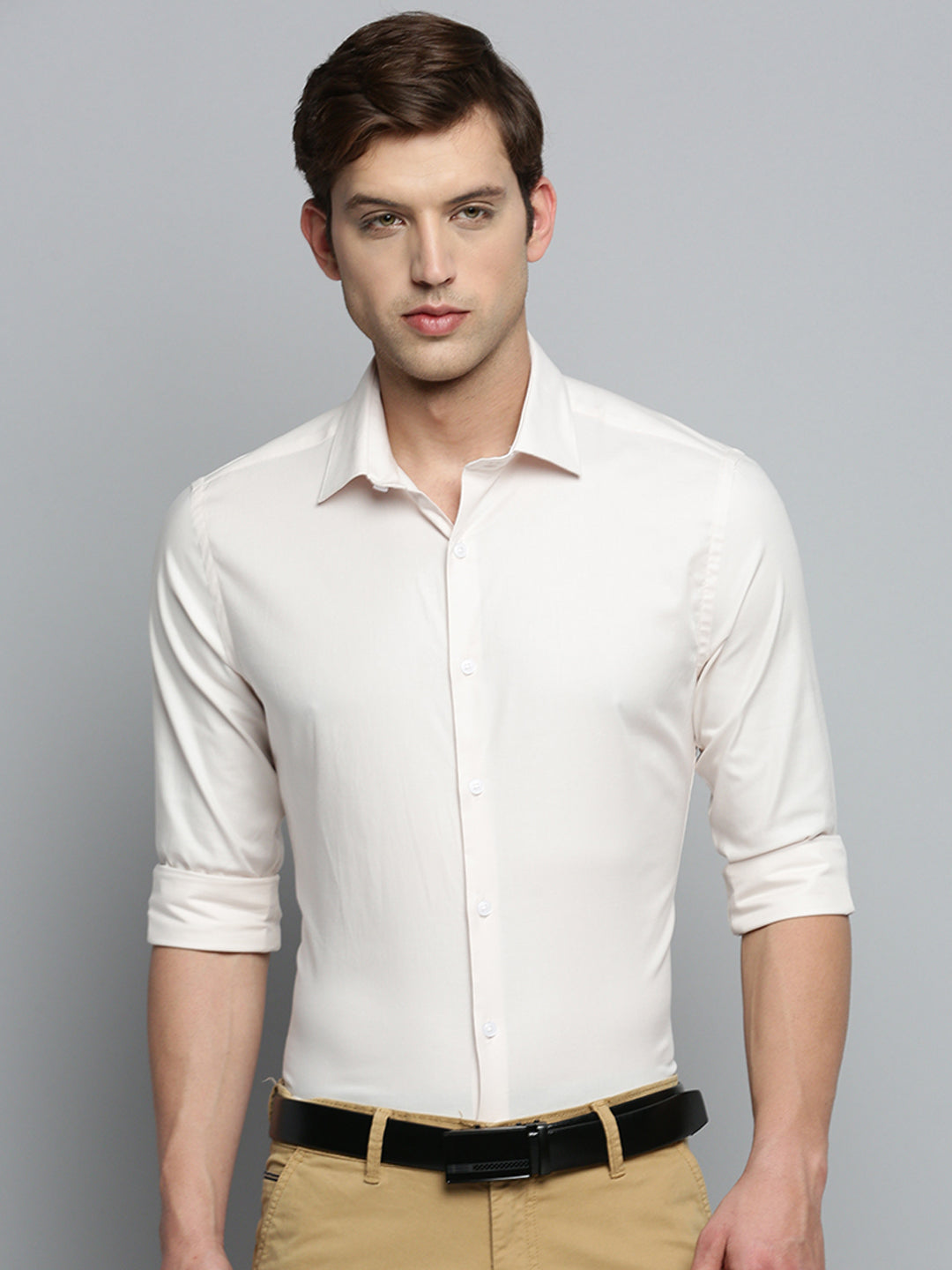 Men Cream Solid Formal Shirt