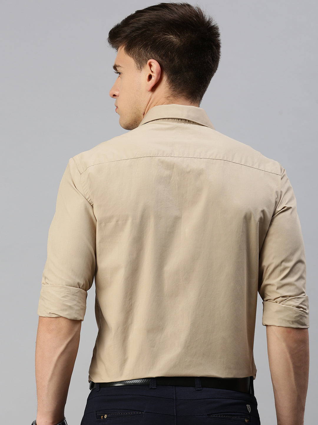 Men Khaki Solid Formal Shirt