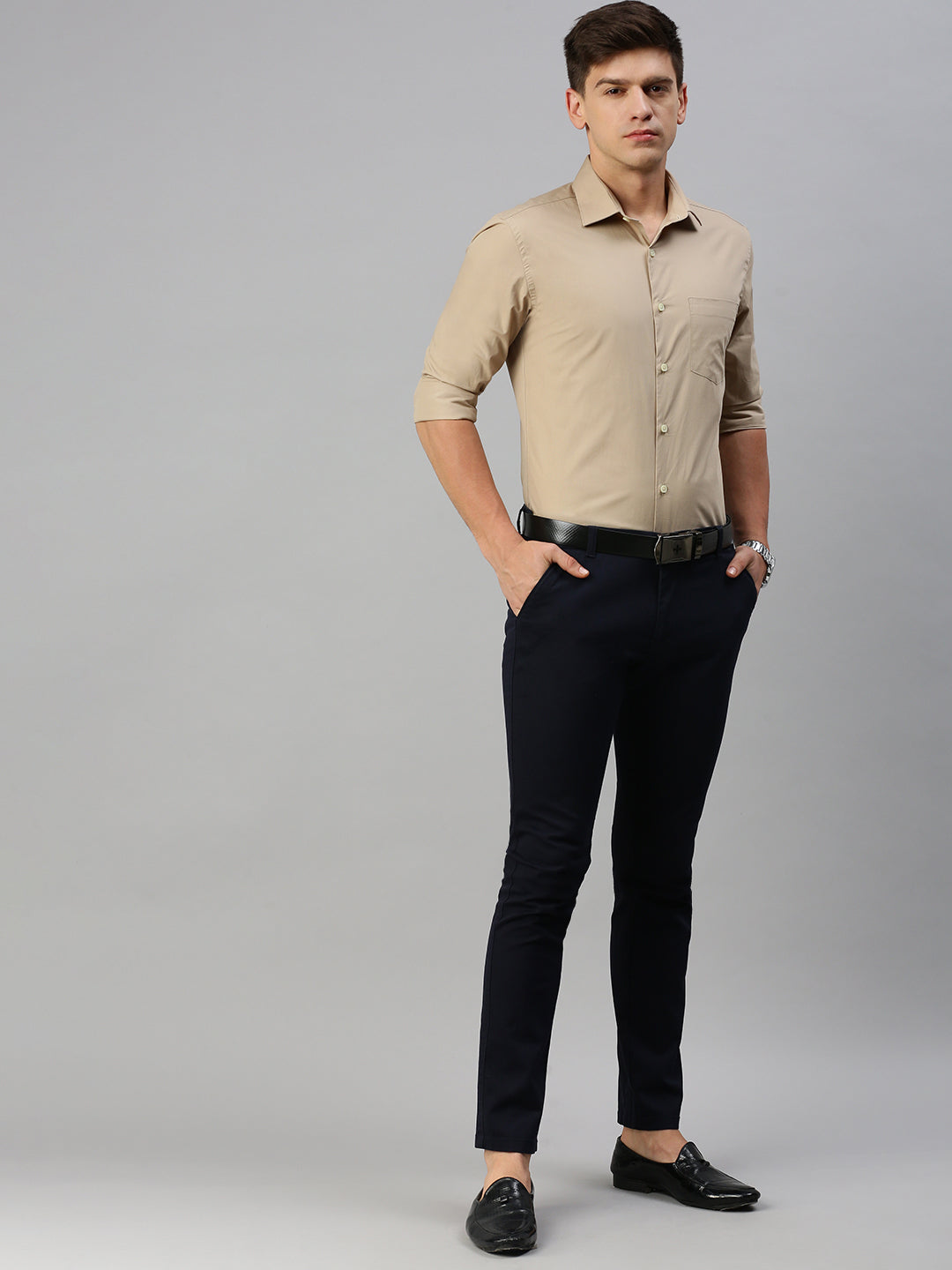 Men Khaki Solid Formal Shirt