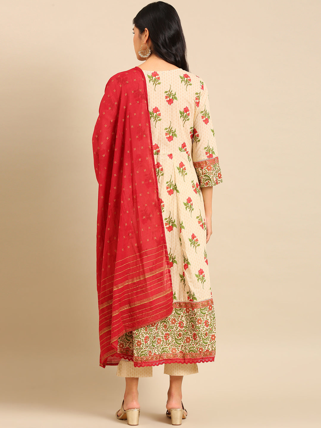 Women's Cream Printed Kurta Set