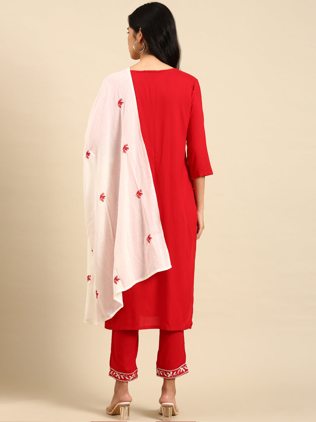 Women's Red Embroidered Kurta Set