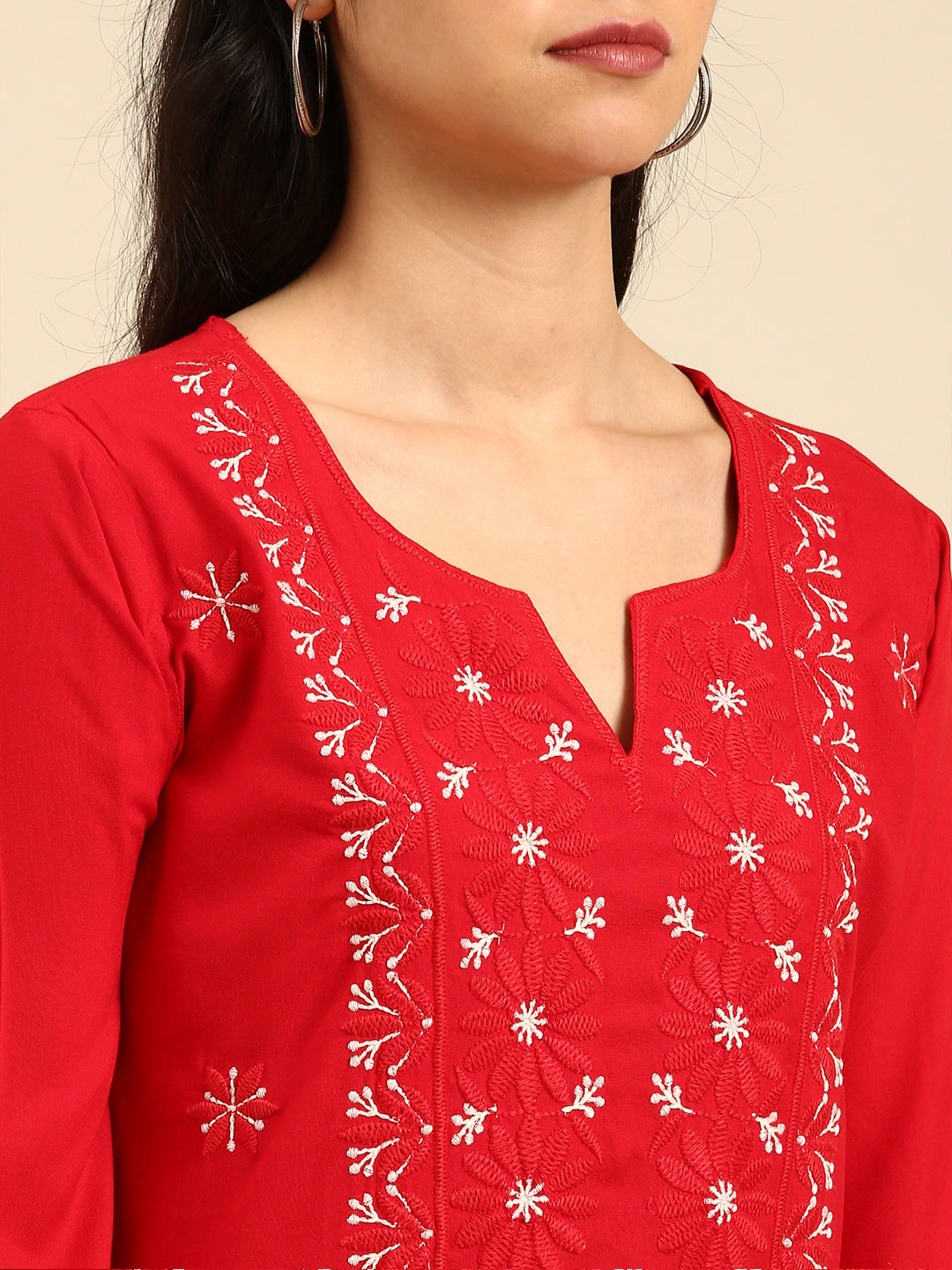 Women's Red Embroidered Kurta Set