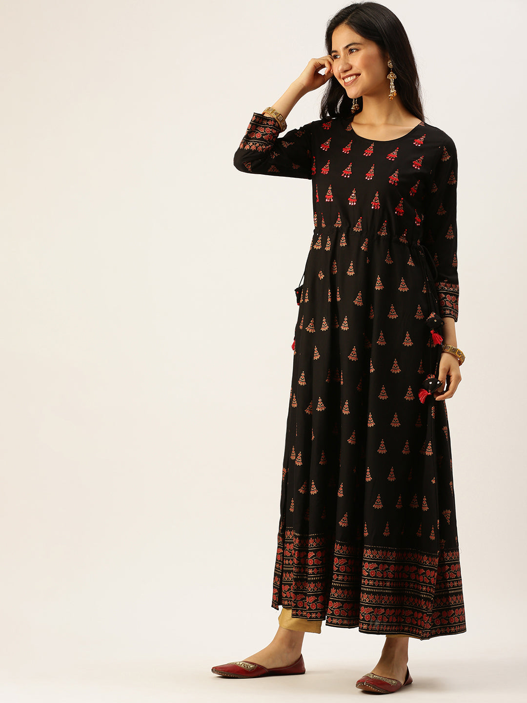 Women's Black Embroidered A-Line Kurtas