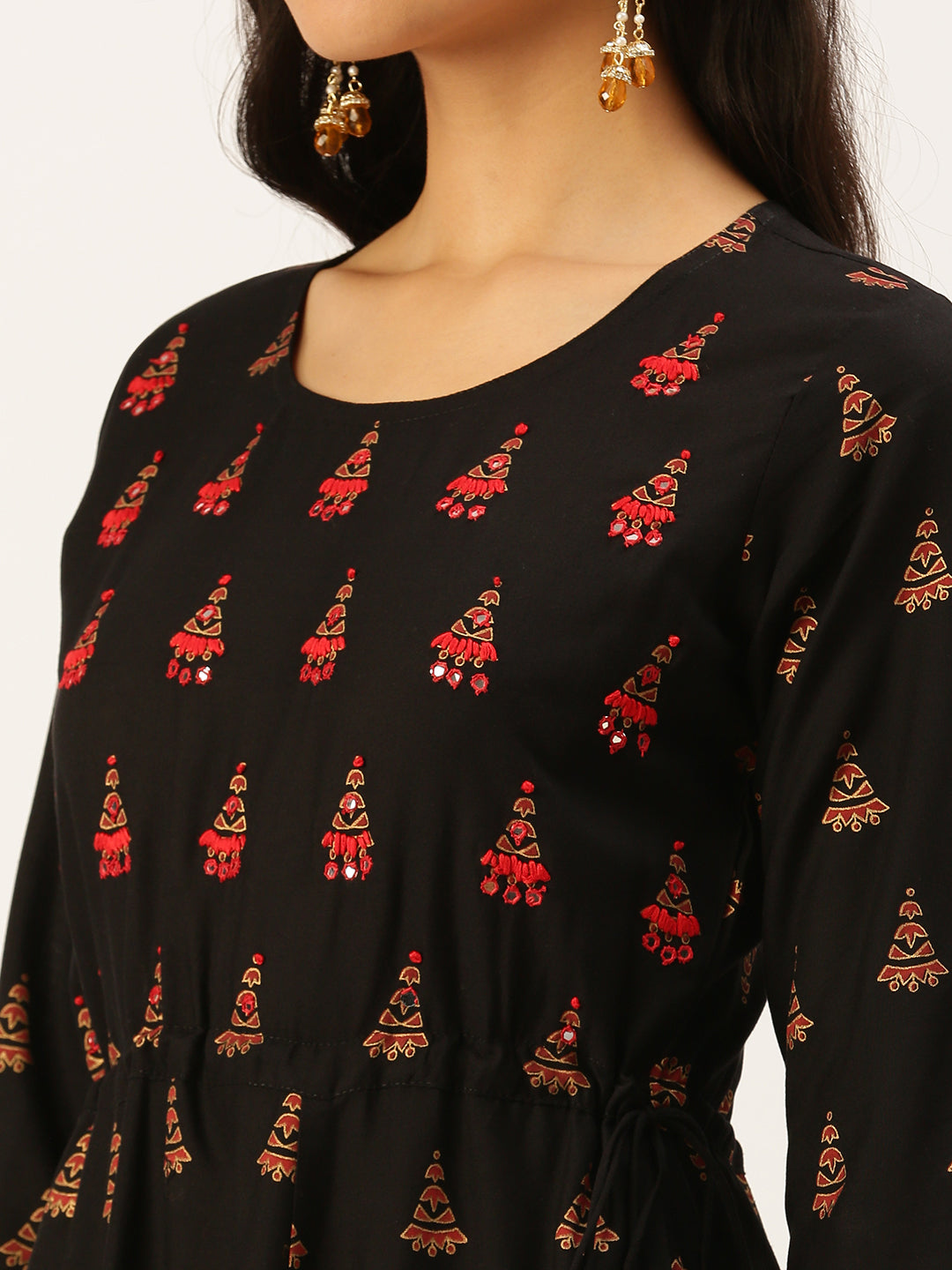 Women's Black Embroidered A-Line Kurtas