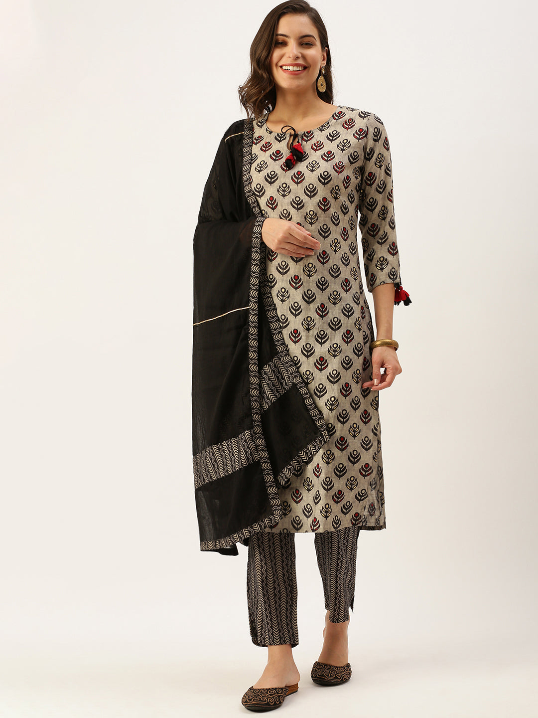 Women's Grey Printed Kurta Sets