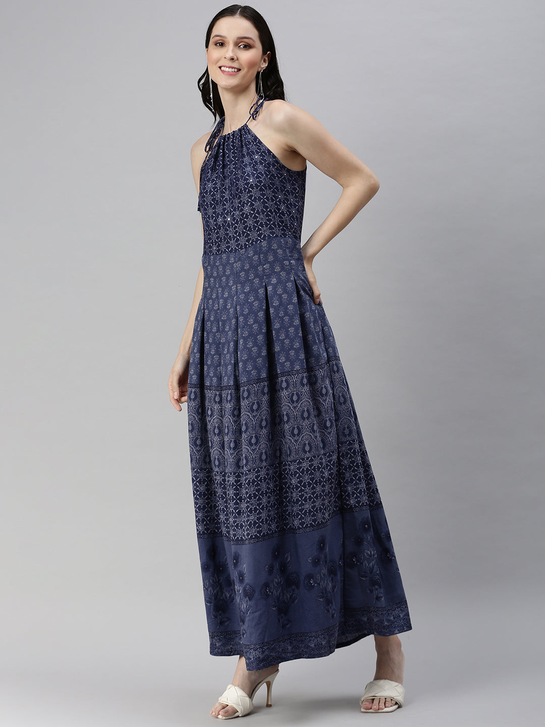 Women Blue Printed A-Line Dress