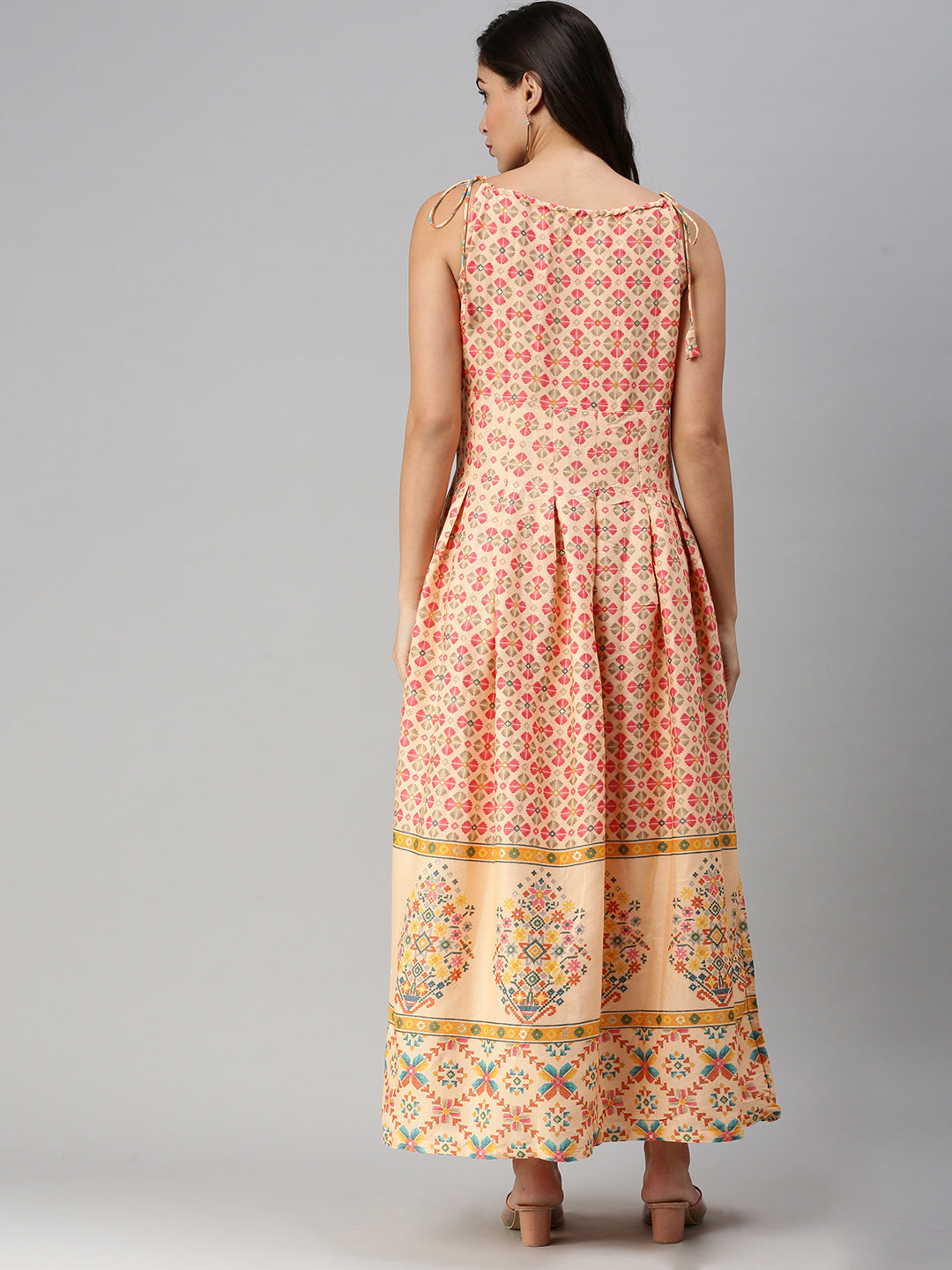 Women's Ethnic Motifs Peach Fit and Flare Dress