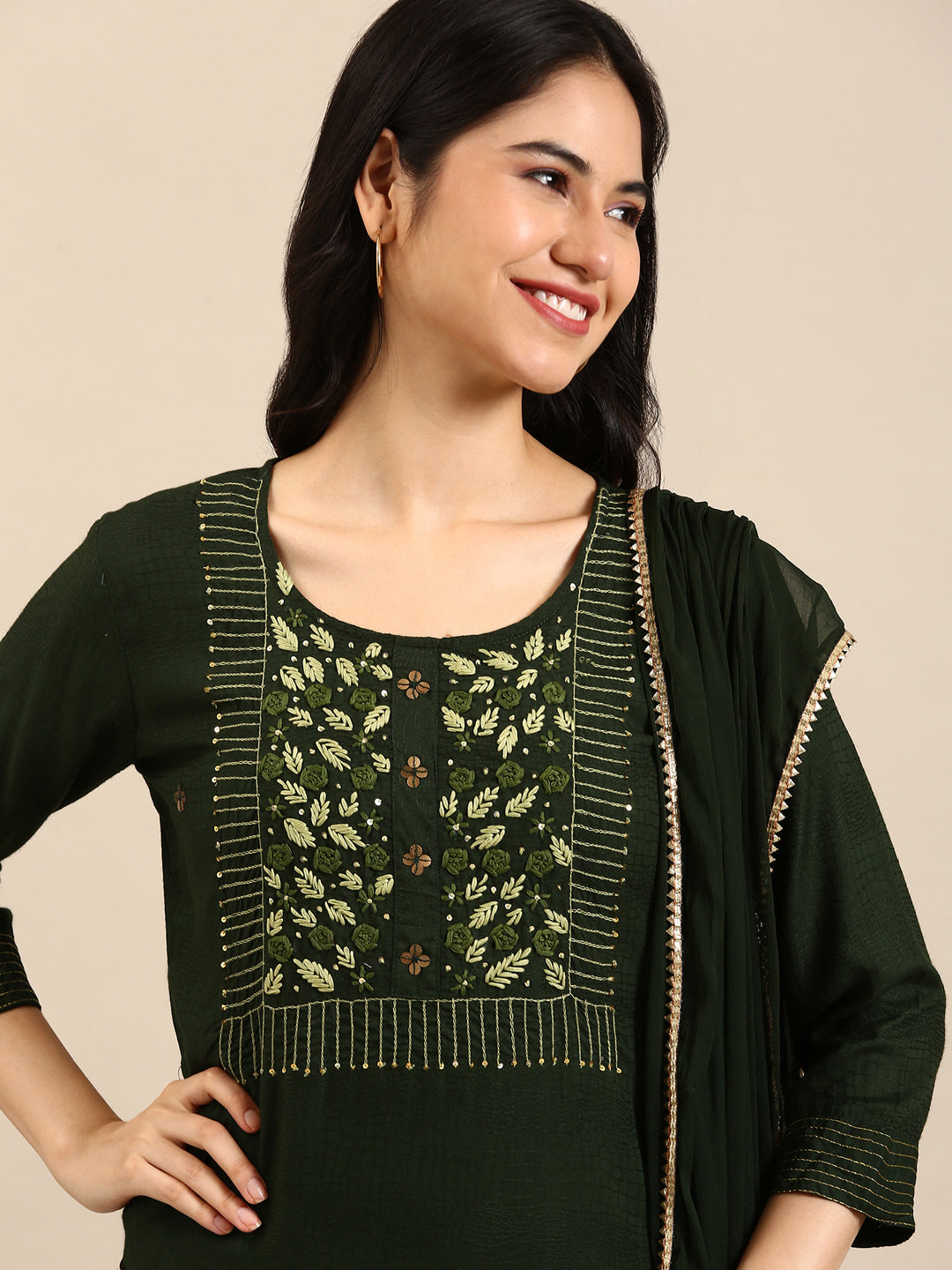 Women's Green Solid Kurta Set