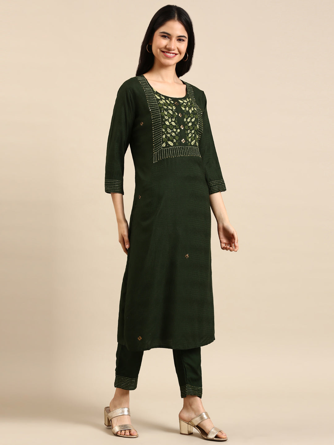 Women's Green Solid Kurta Set