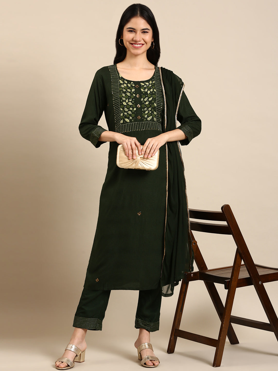 Women's Green Solid Kurta Set