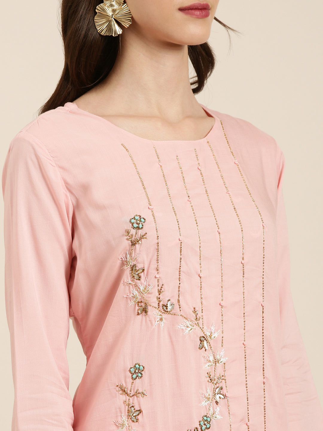 Women Pink Solid Kurta Set