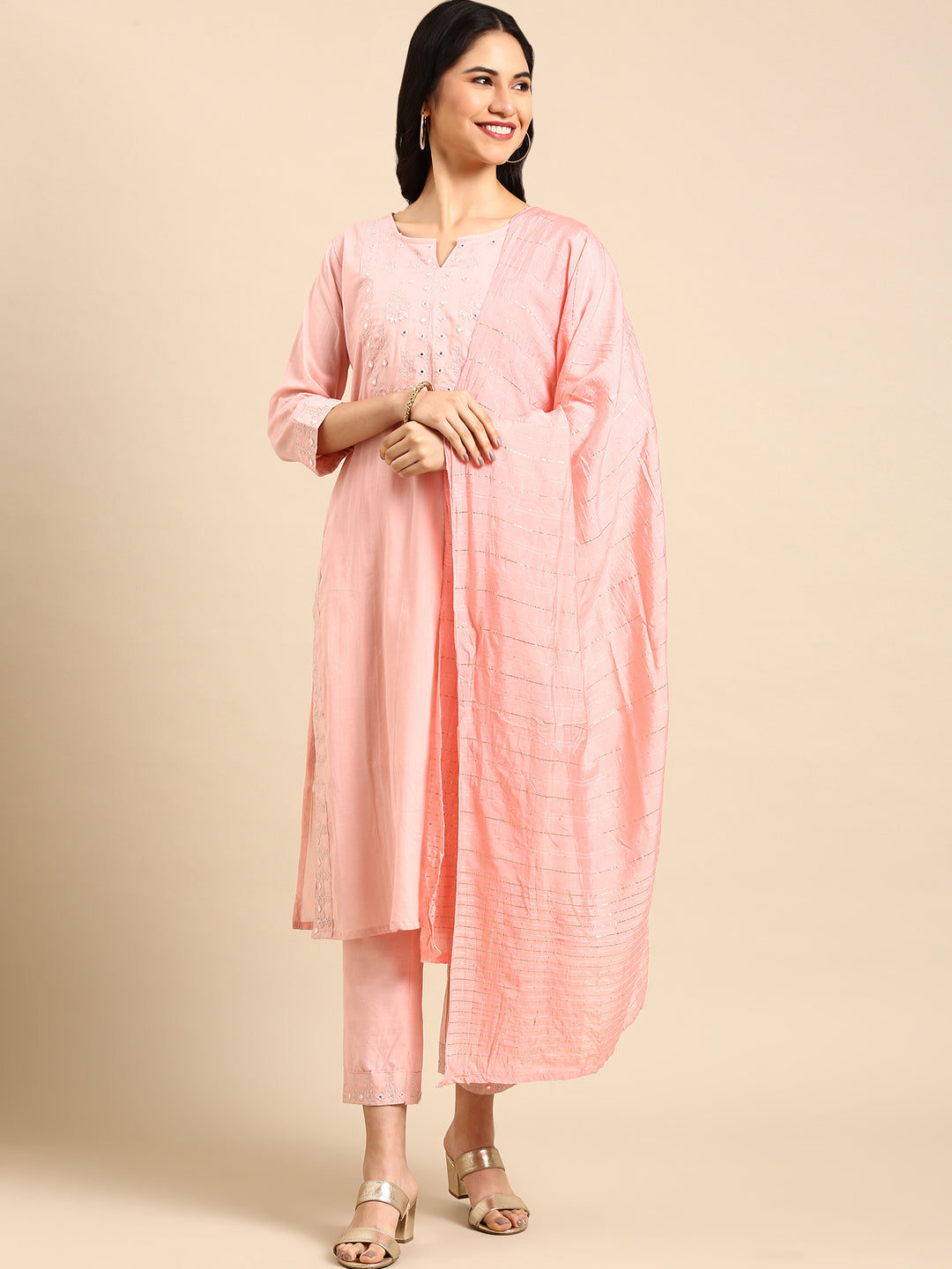 Women's Pink Printed  Kurta Set