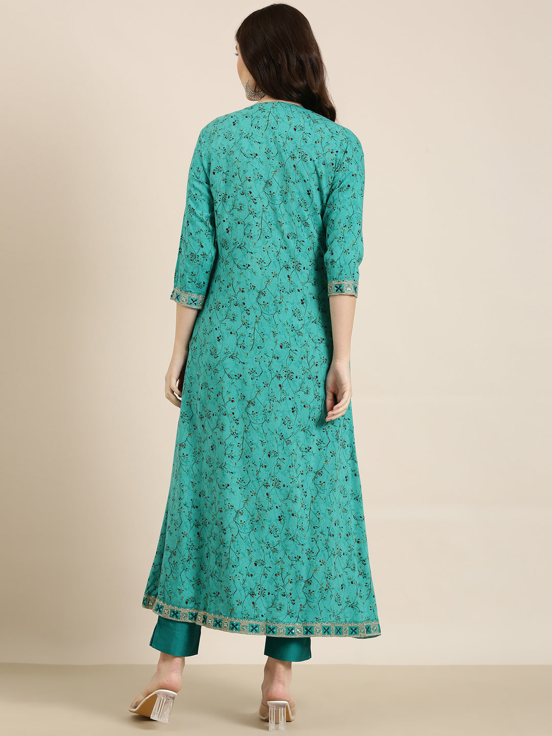 Women Navy Blue Floral Anarkali Kurta