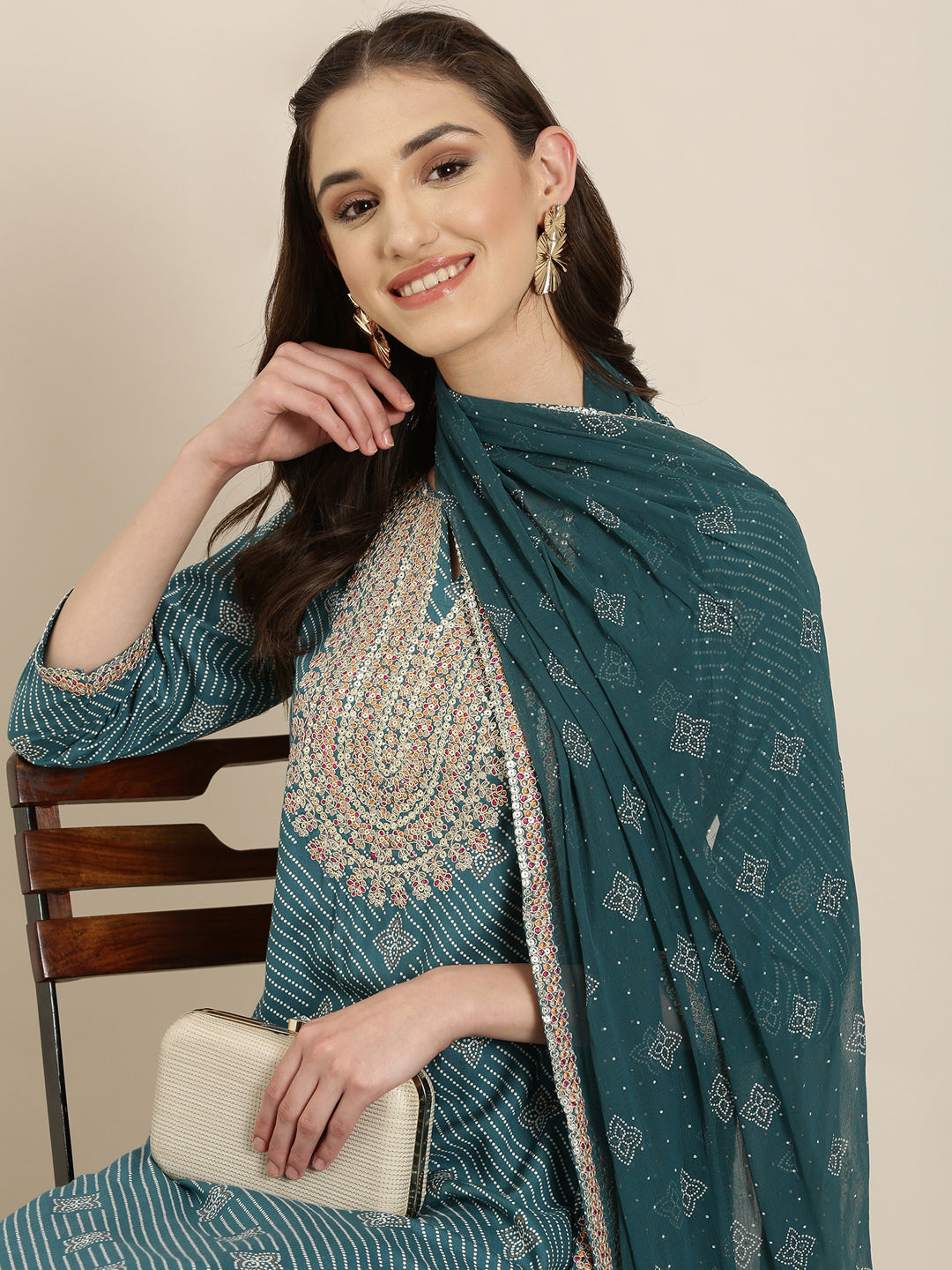 Women Teal Printed Kurta Set