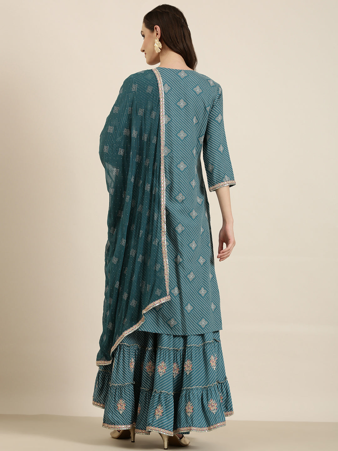 Women Teal Printed Kurta Set