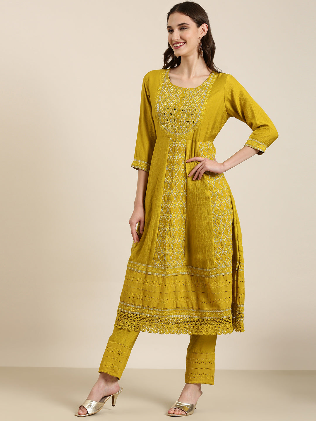 Women Lime Green Floral Kurta Set