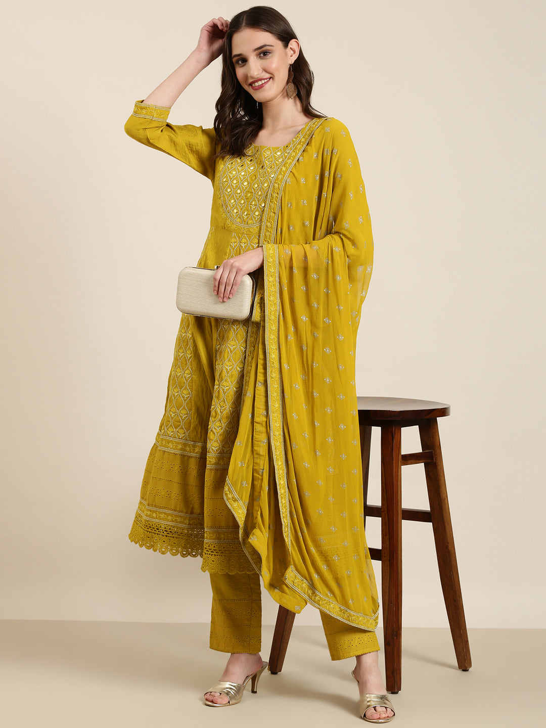 Women Lime Green Floral Kurta Set