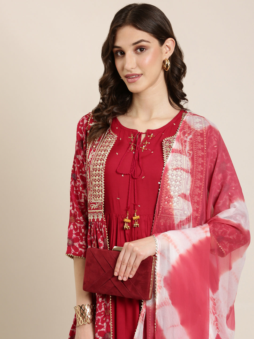 Women Fuchsia Floral Anarkali Kurta