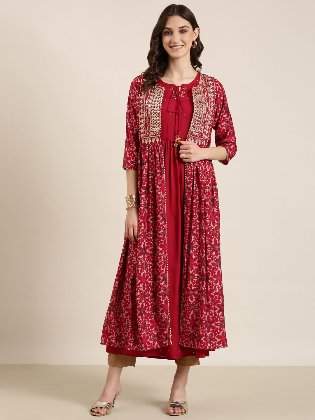 Women Fuchsia Floral Anarkali Kurta