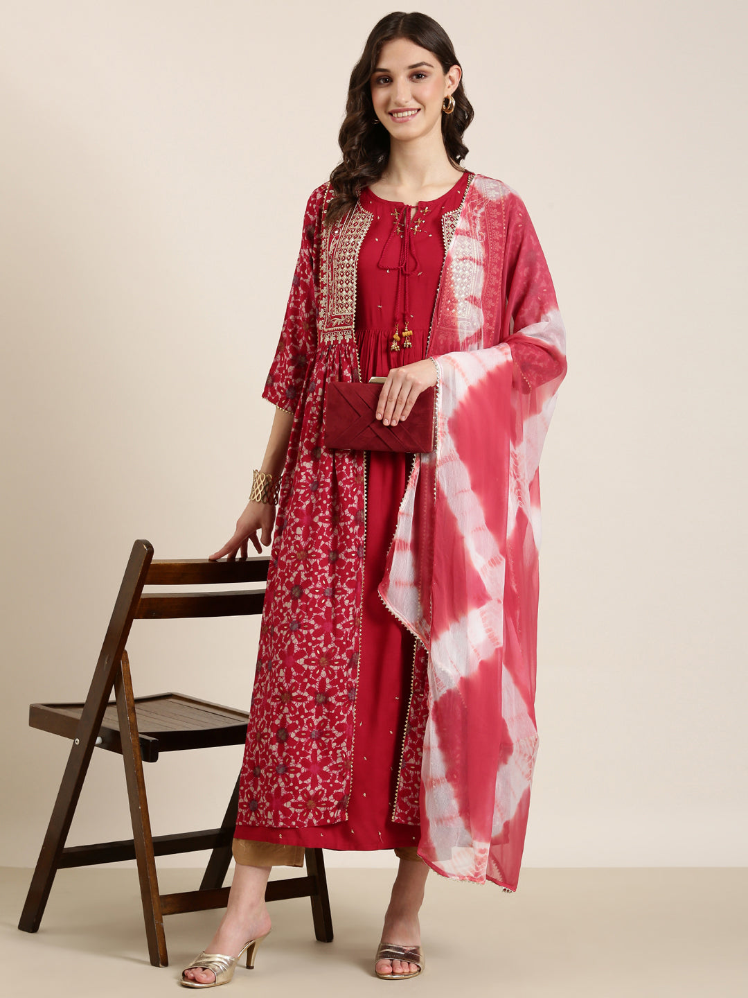 Women Fuchsia Floral Anarkali Kurta