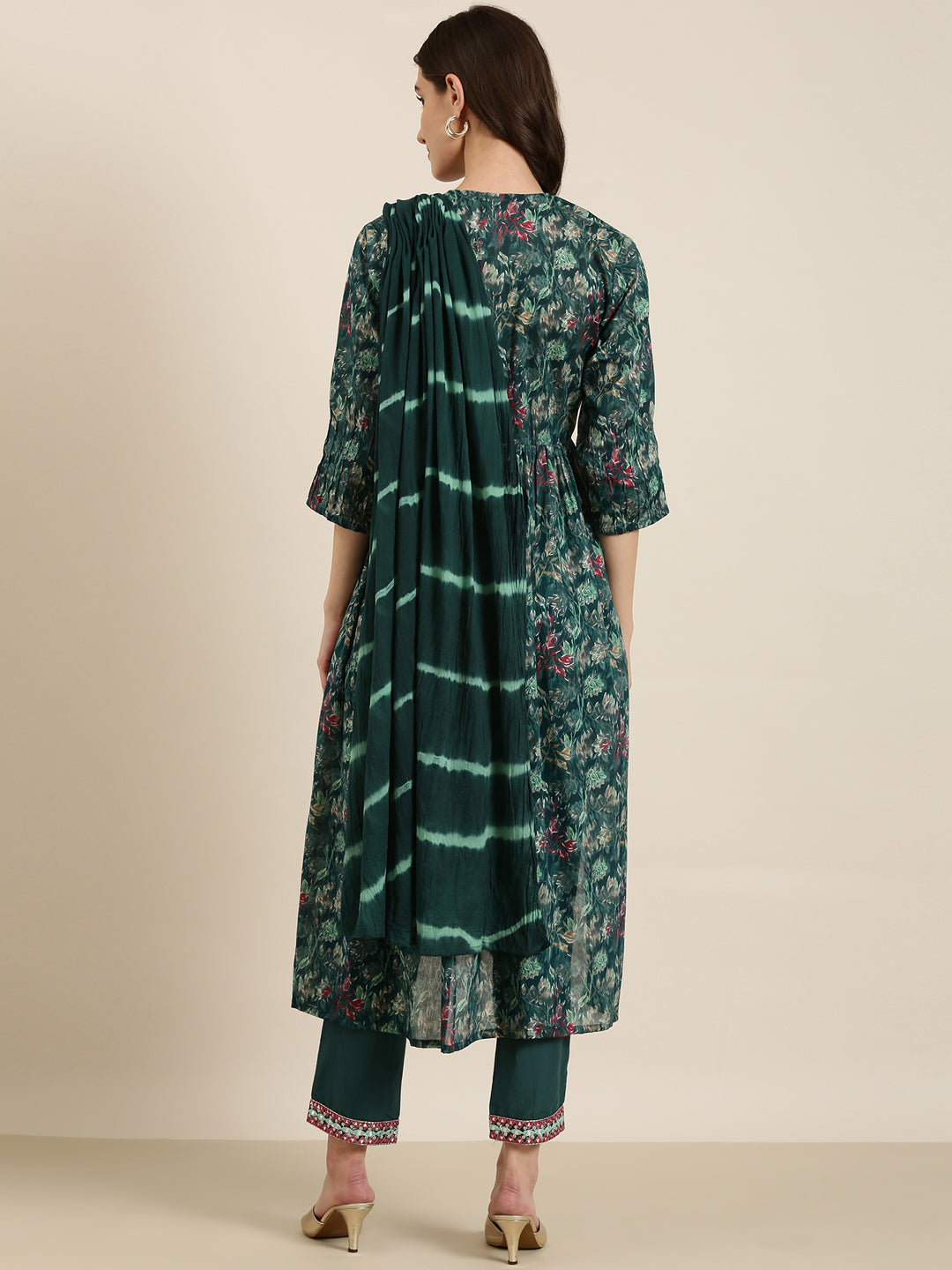 Women Teal Floral Kurta Set