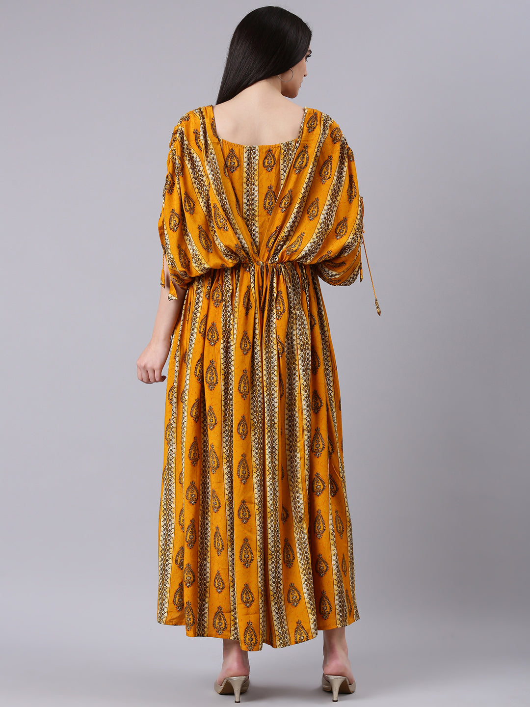 Women Mustard Printed Fit and Flare Dress