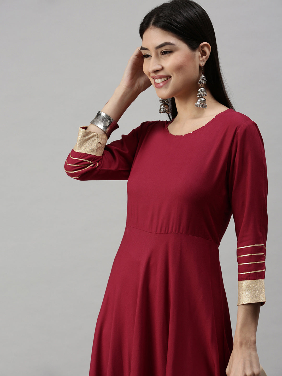 Women's Maroon Solid Anarkali Kurta