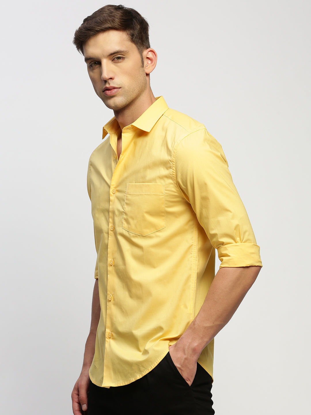 Men Yellow Solid Shirt