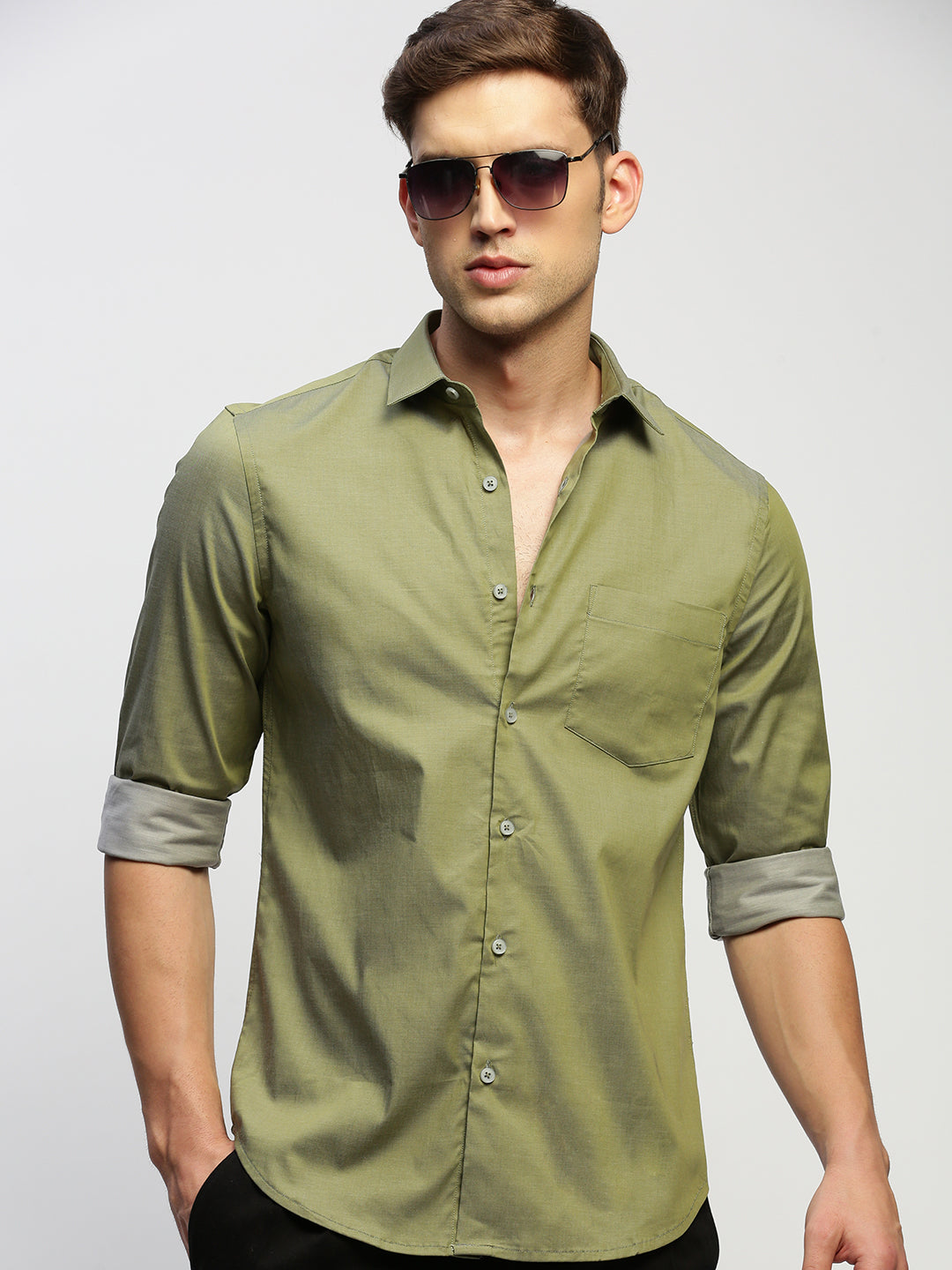 Men Green Solid Shirt