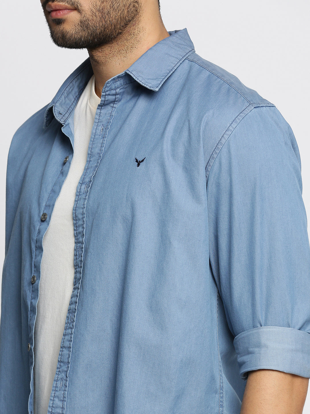 Men Blue Spread Collar Solid Oversized Shirt