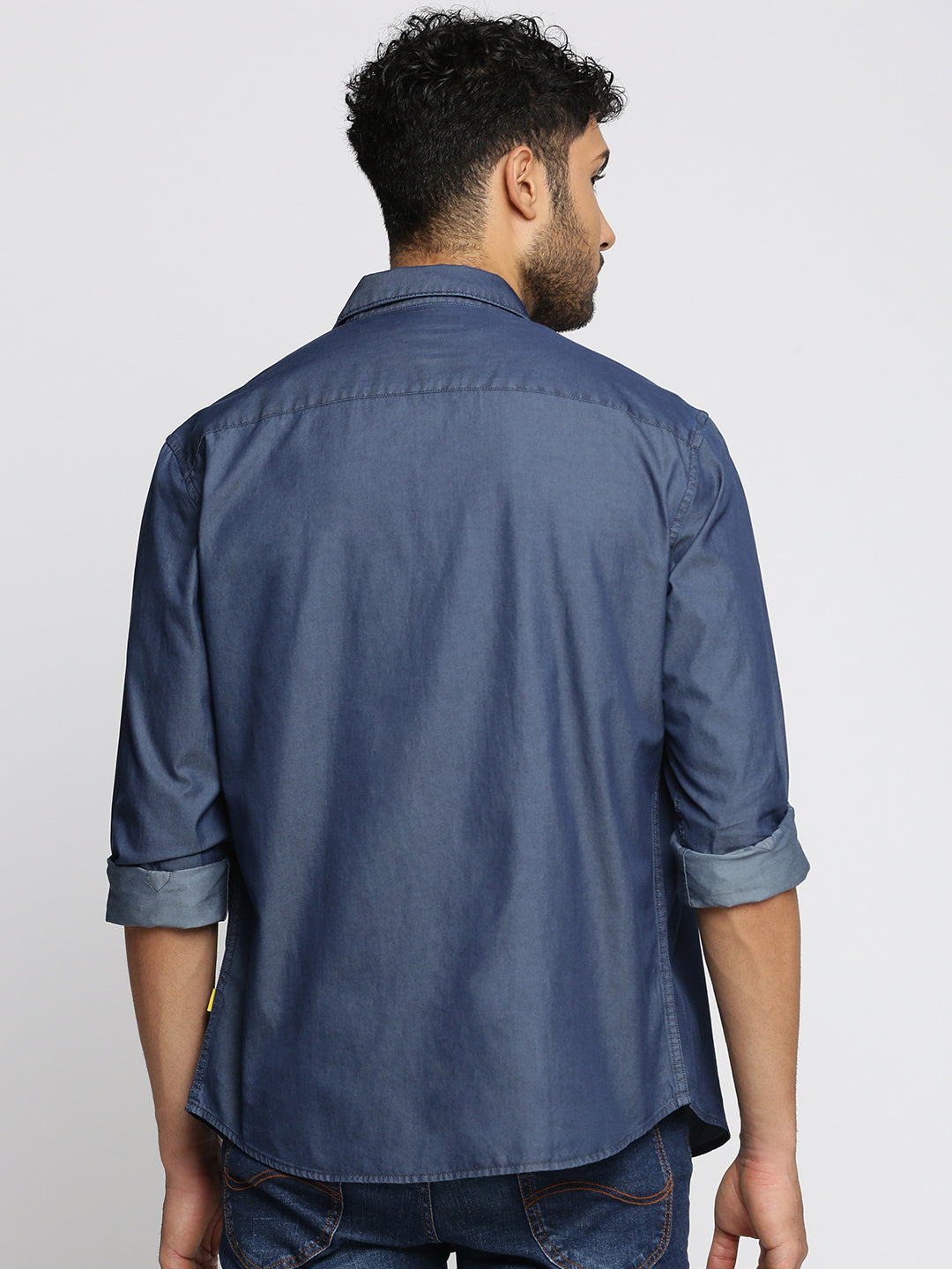 Men Navy Blue Spread Collar Solid Oversized Shirt