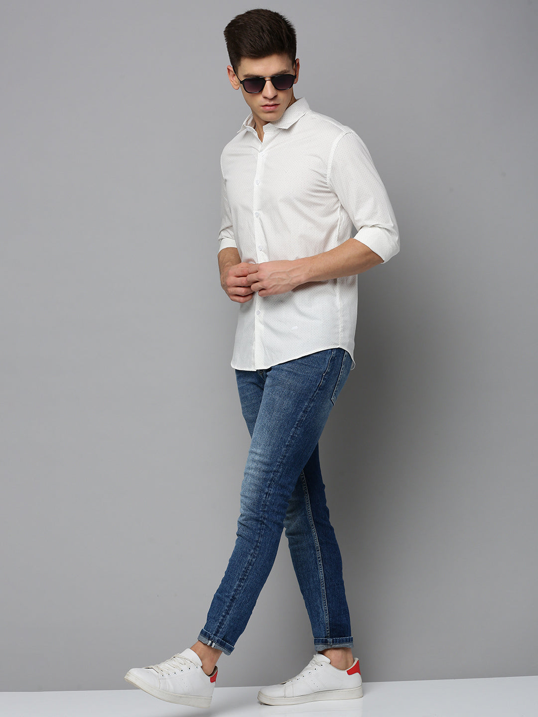 Men White Printed Casual Shirt