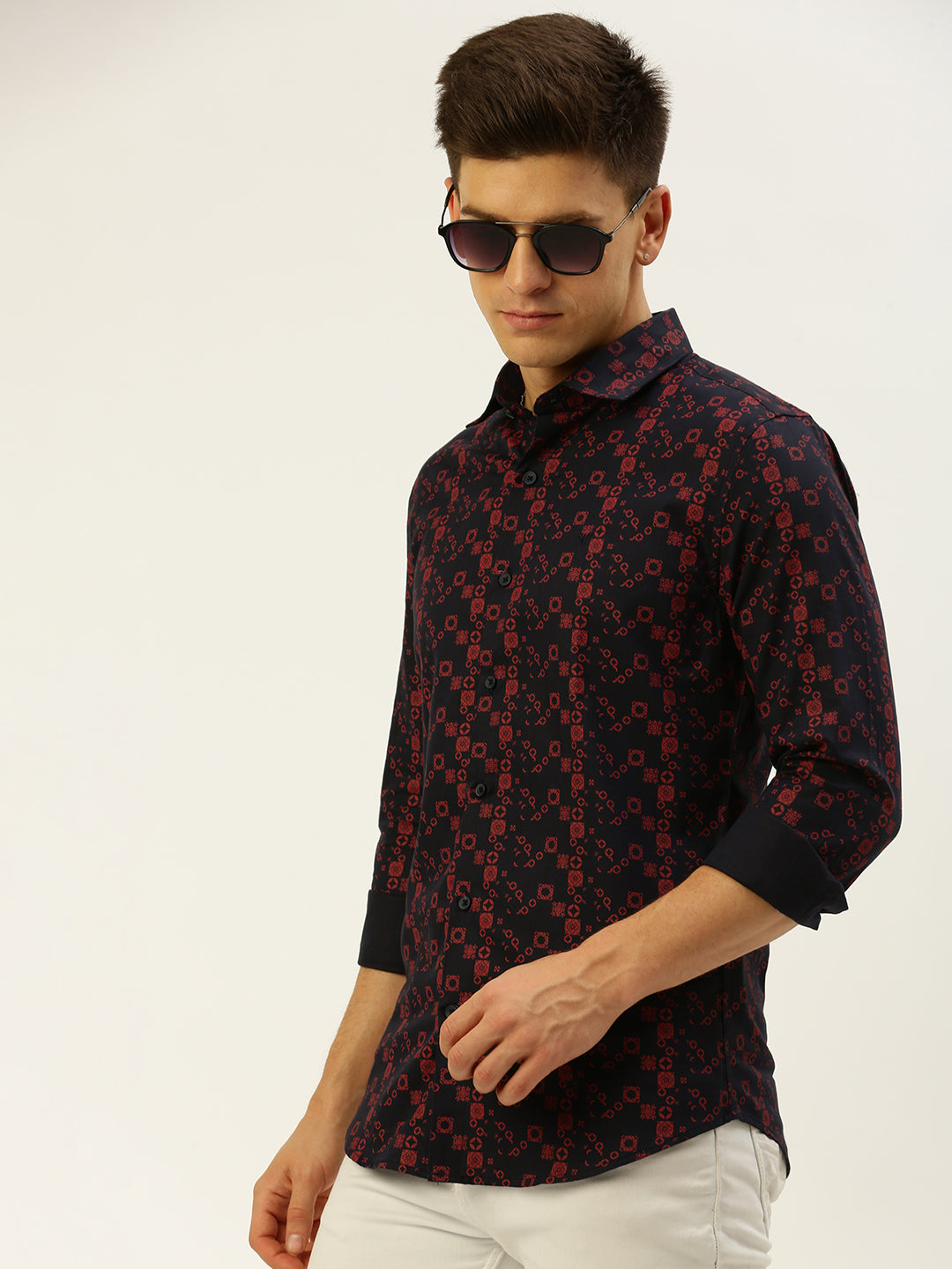 Men Navy Printed Casual Shirt