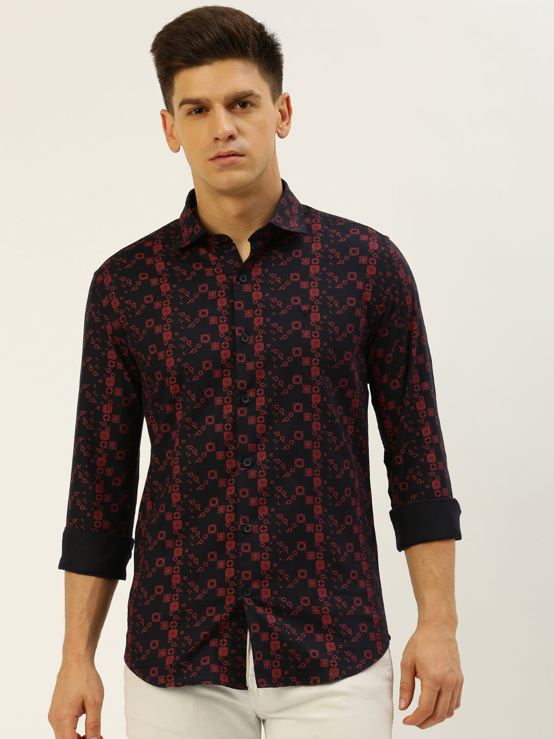 Men Navy Printed Casual Shirt