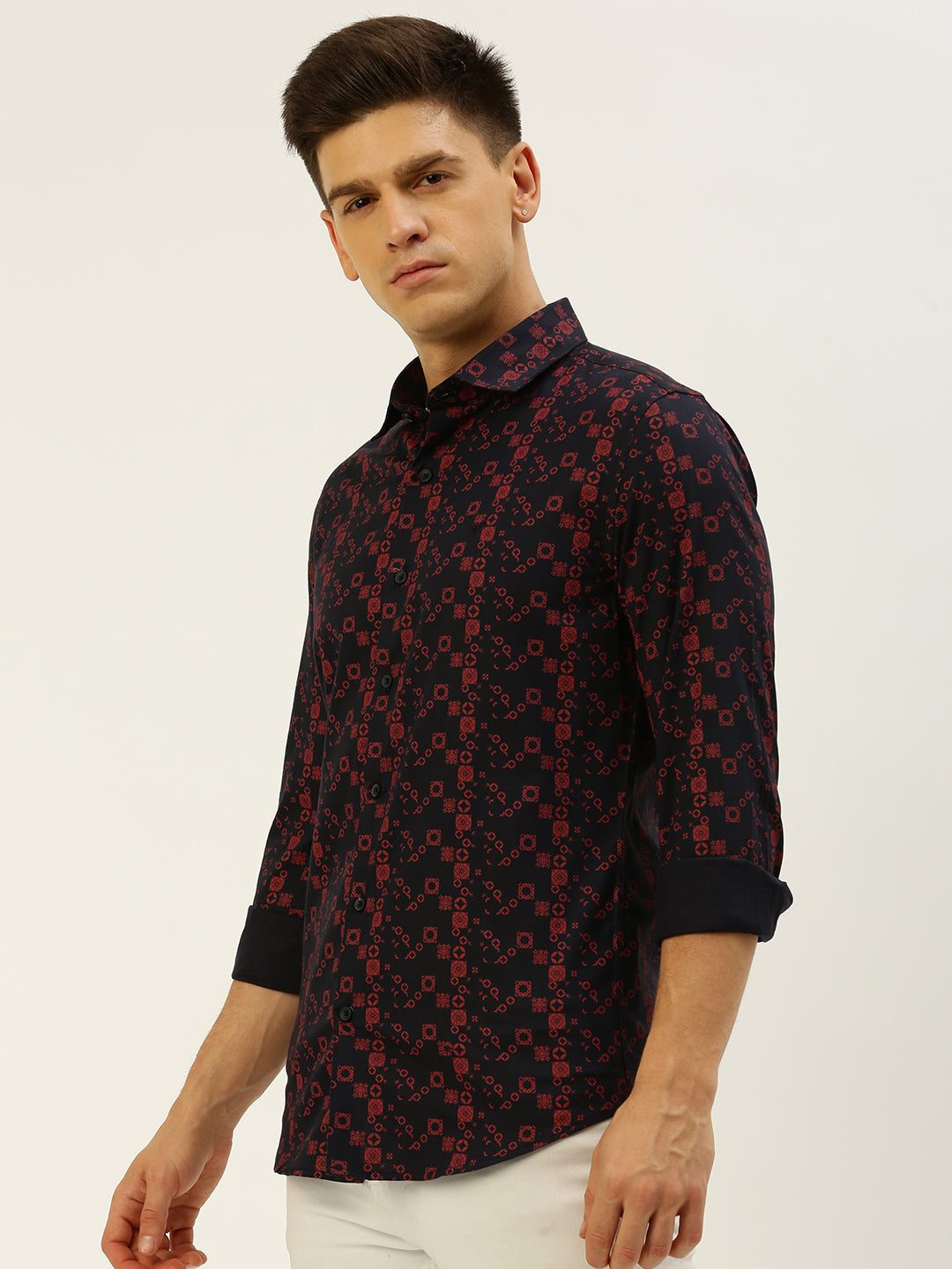 Men Navy Printed Casual Shirt