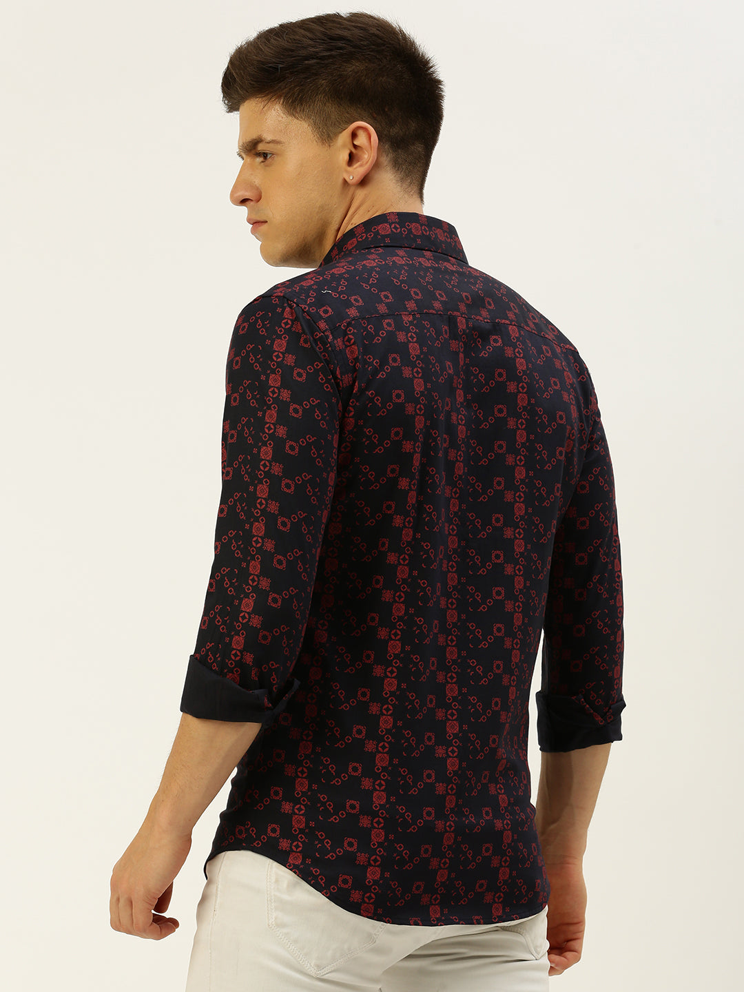 Men Navy Printed Casual Shirt