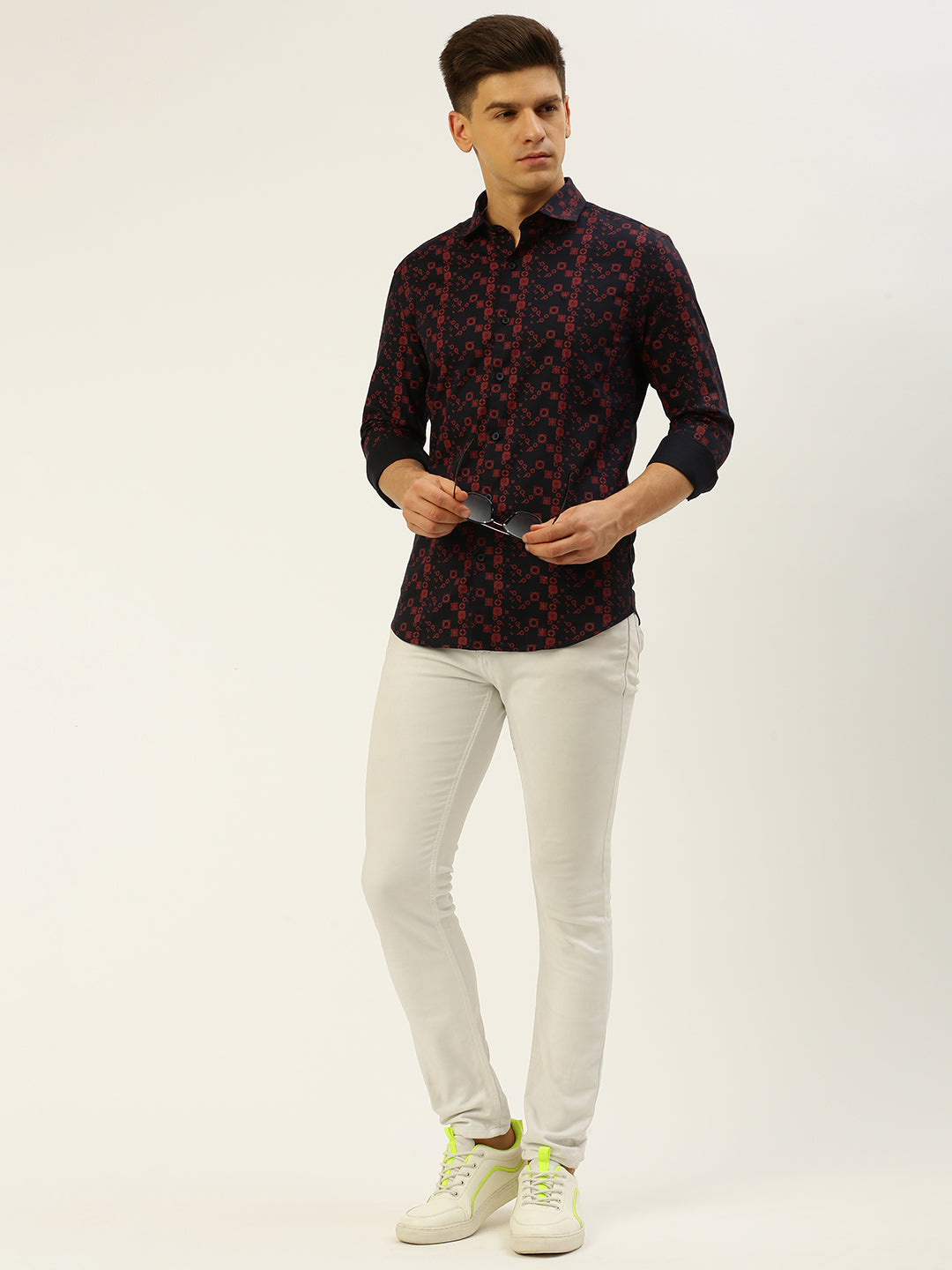 Men Navy Printed Casual Shirt