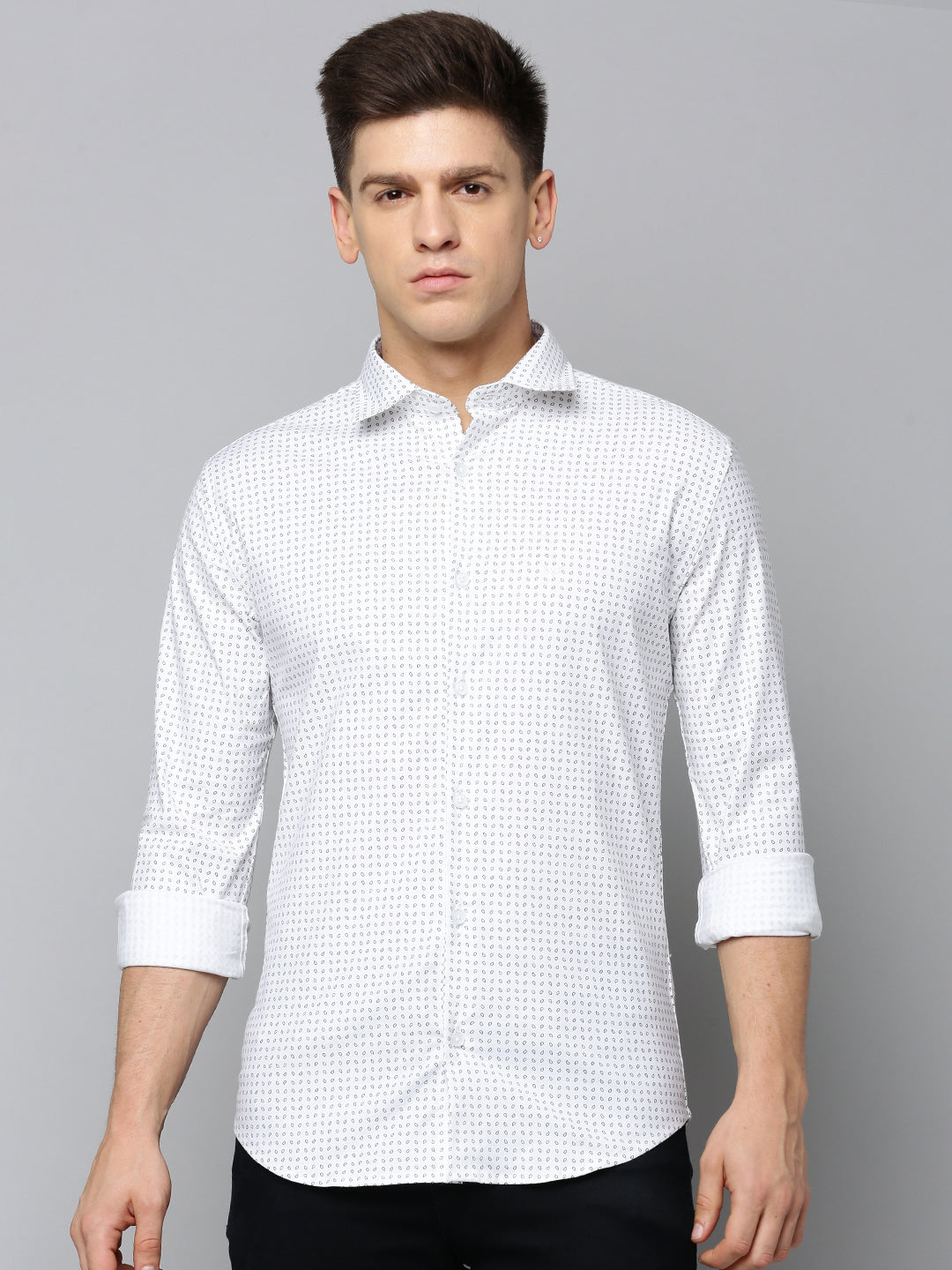 Men White Printed Casual Shirt