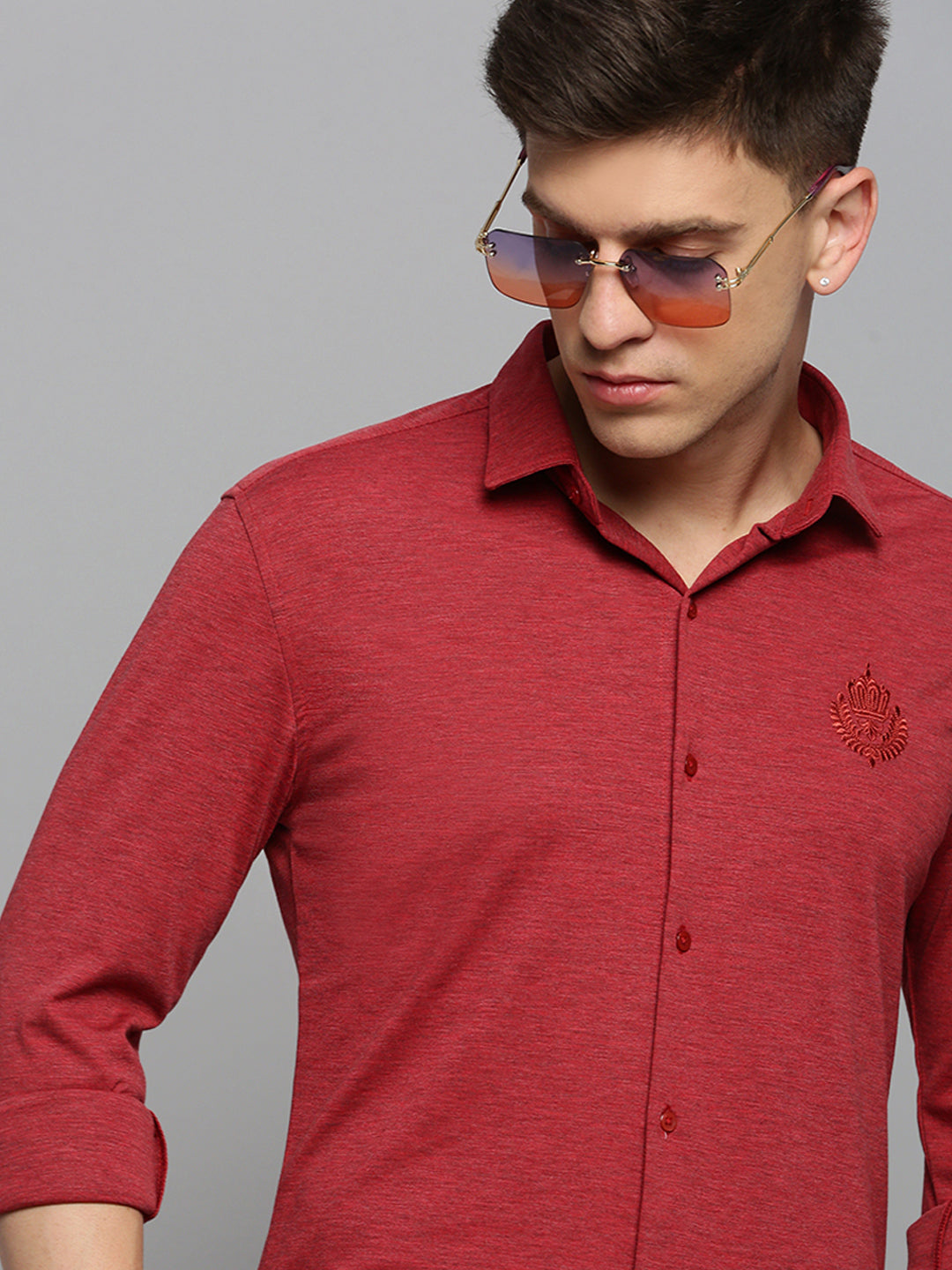 Men Red Solid Casual Shirt