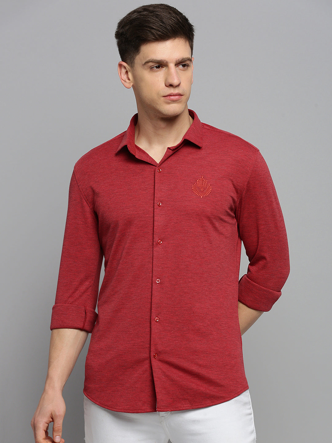 Men Red Solid Casual Shirt