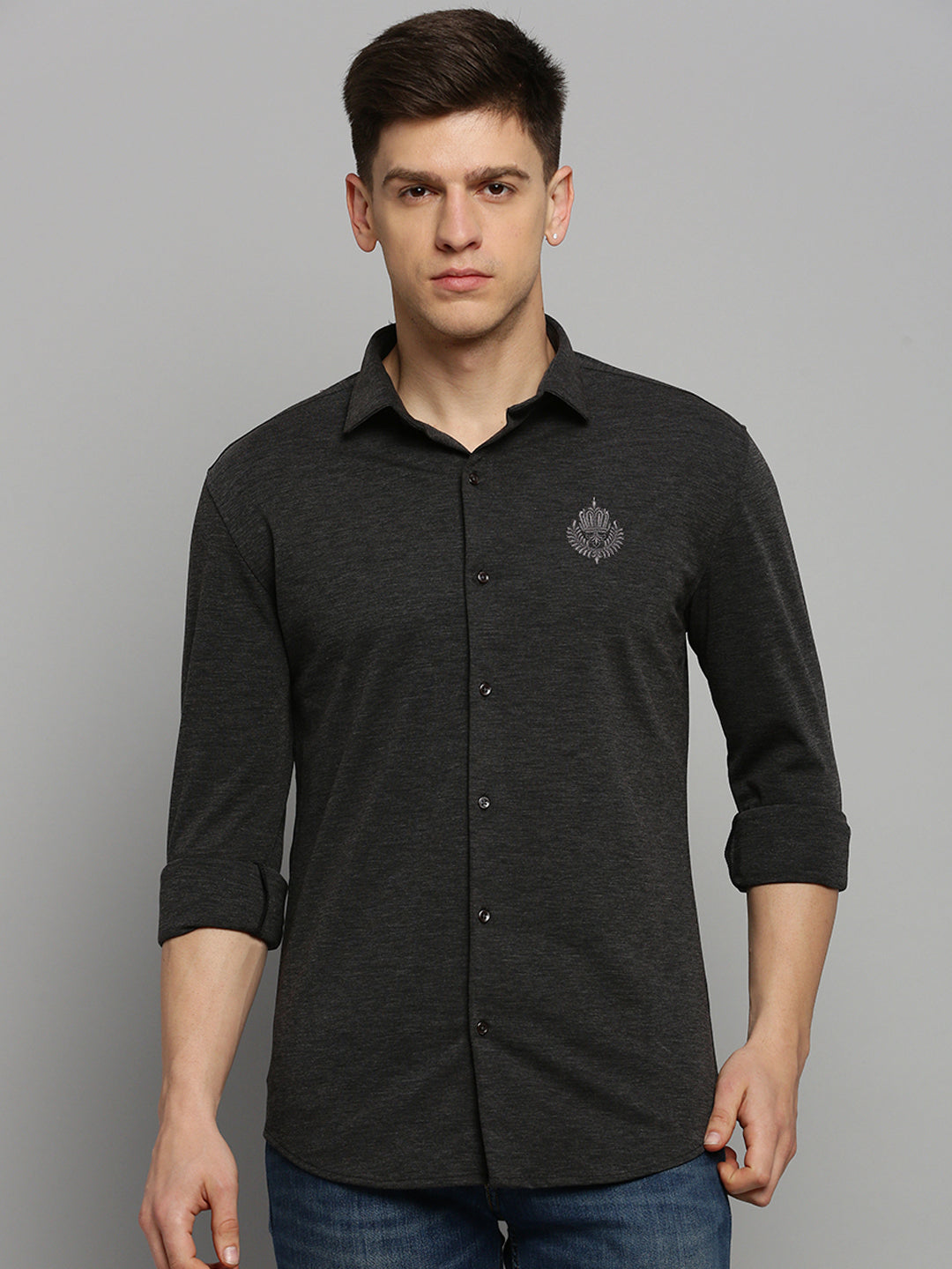 Men Grey Solid Casual Shirt