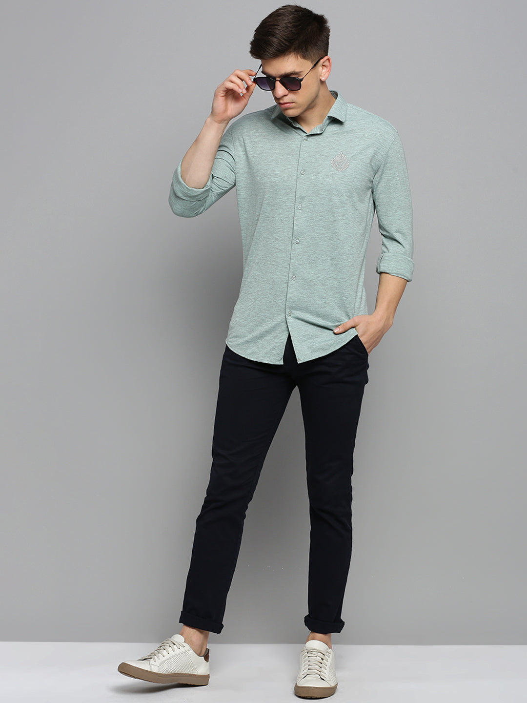 Men Green Solid Casual Shirt