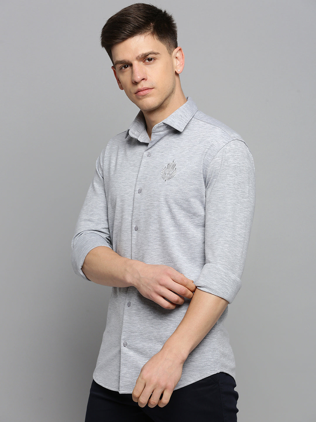 Men Grey Solid Casual Shirt
