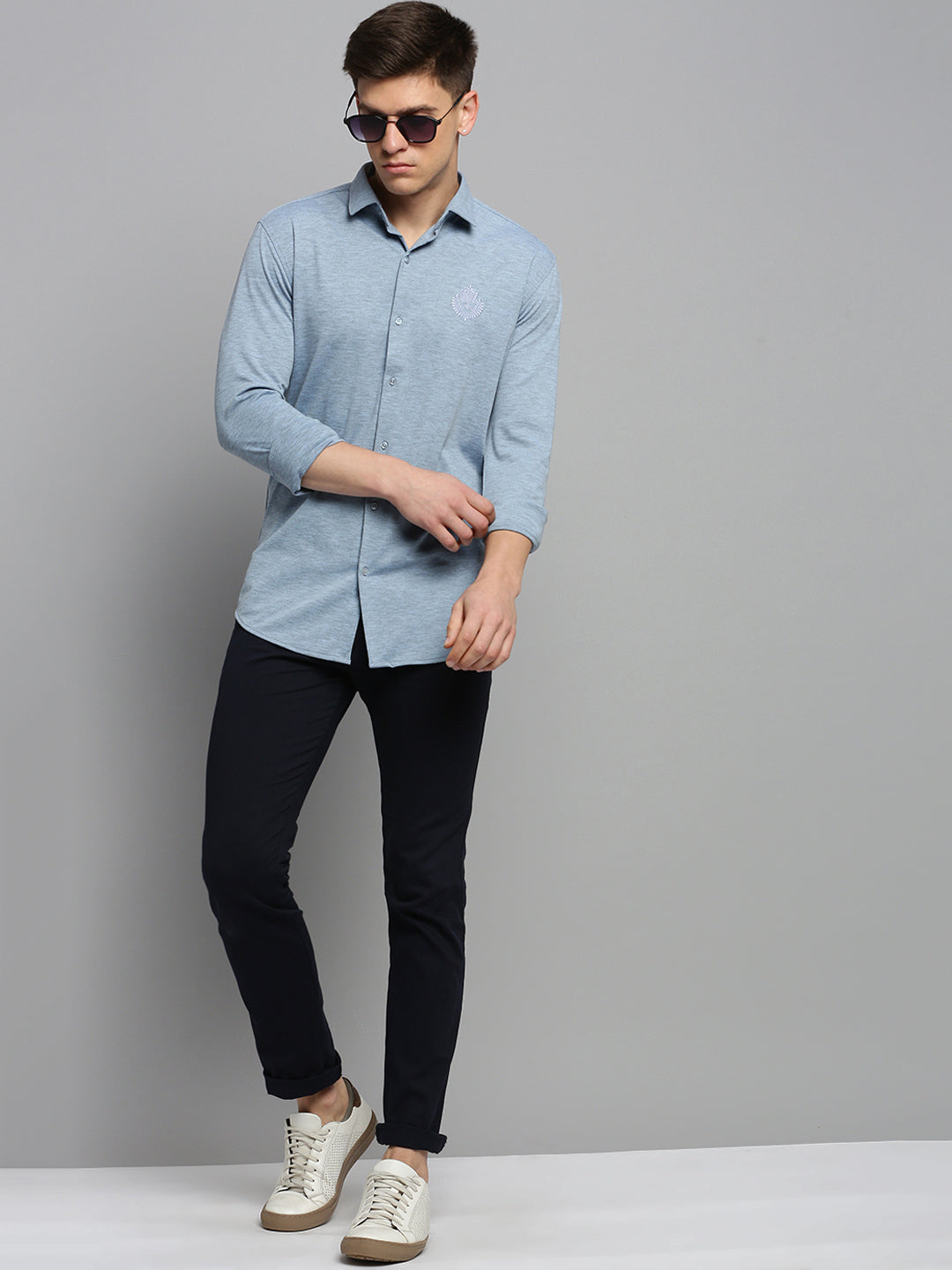 Men Blue Solid Casual Shirt