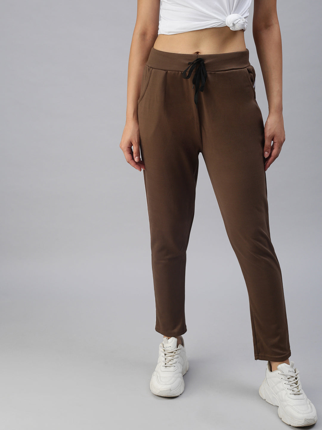 Women's Brown Solid Track Pants