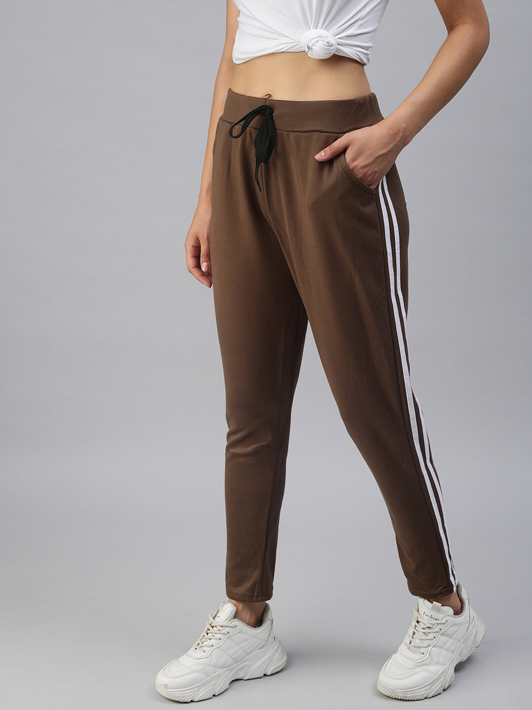 Women's Brown Solid Track Pants