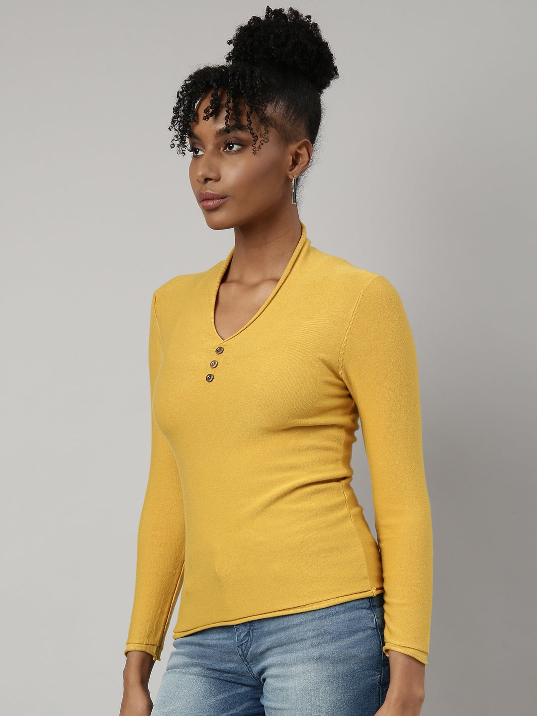 Women Yellow Solid Fitted Top