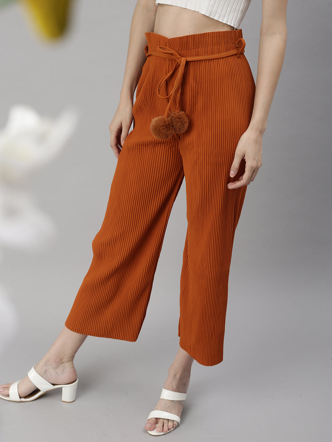 Women's Orange Solid Parallel Trouser