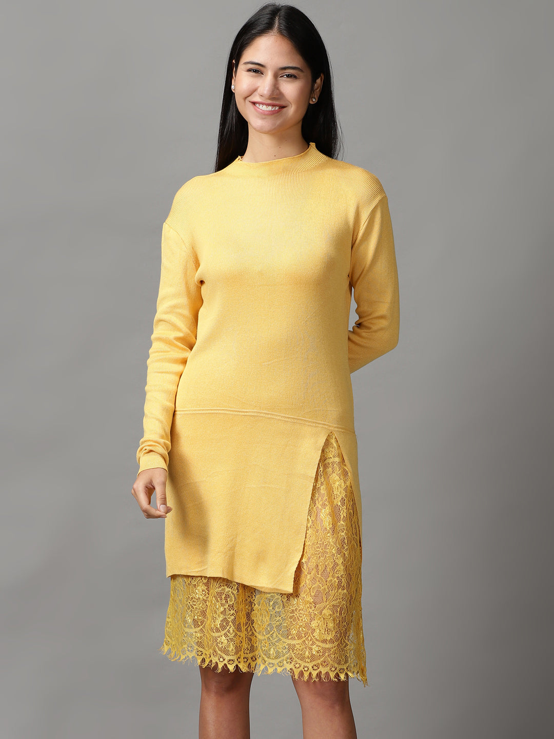 Women's Yellow Solid Bodycon Dress